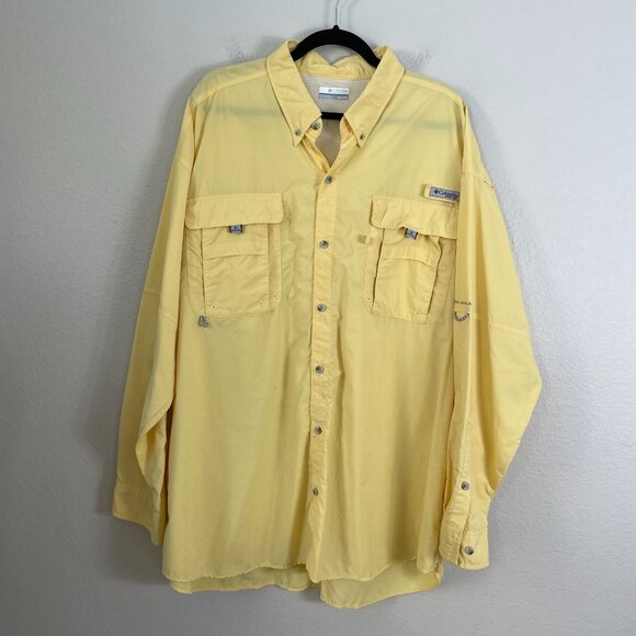 Columbia Mens XXL Omni Shade Yellow Fishing Shirt Nylon Mesh Outdoor Wear - Picture 1 of 9